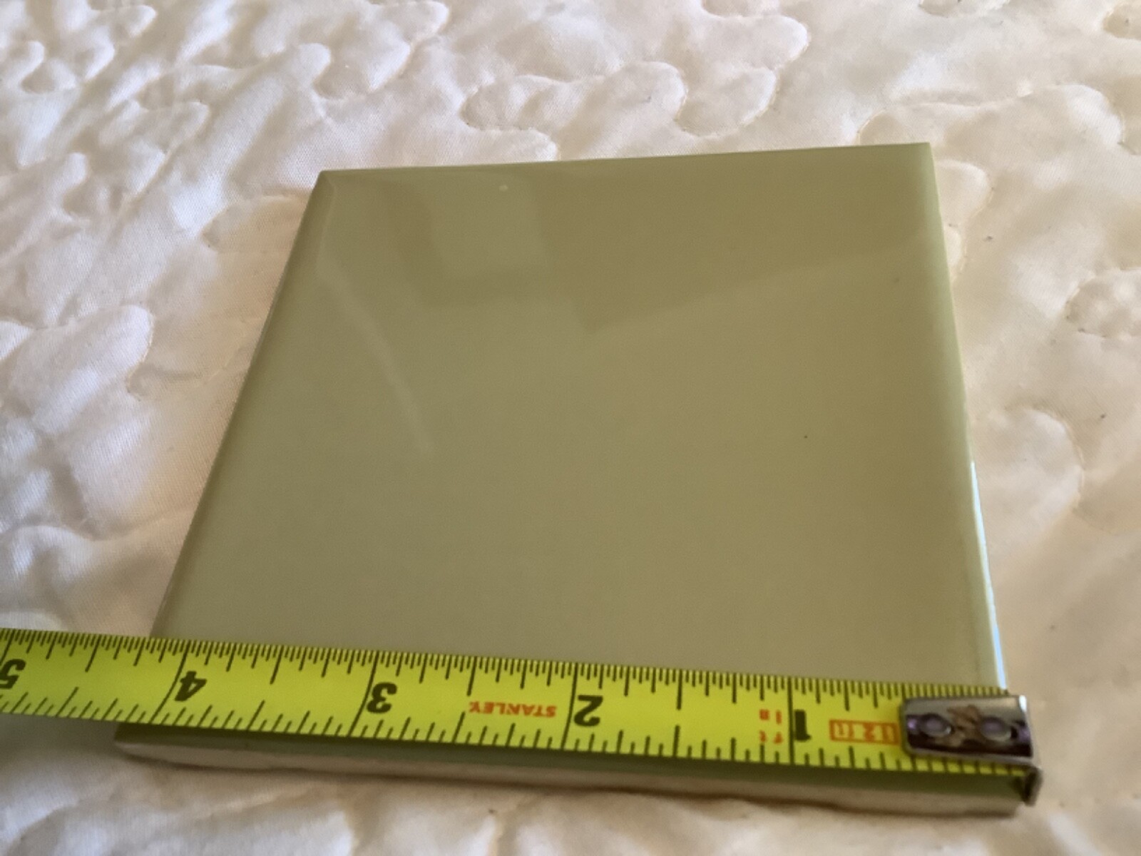 Ceramic Tile ‘Avocado-Green’ 4-5/8” Glossy (1) by Crown Tile Co.; Cleaned Used