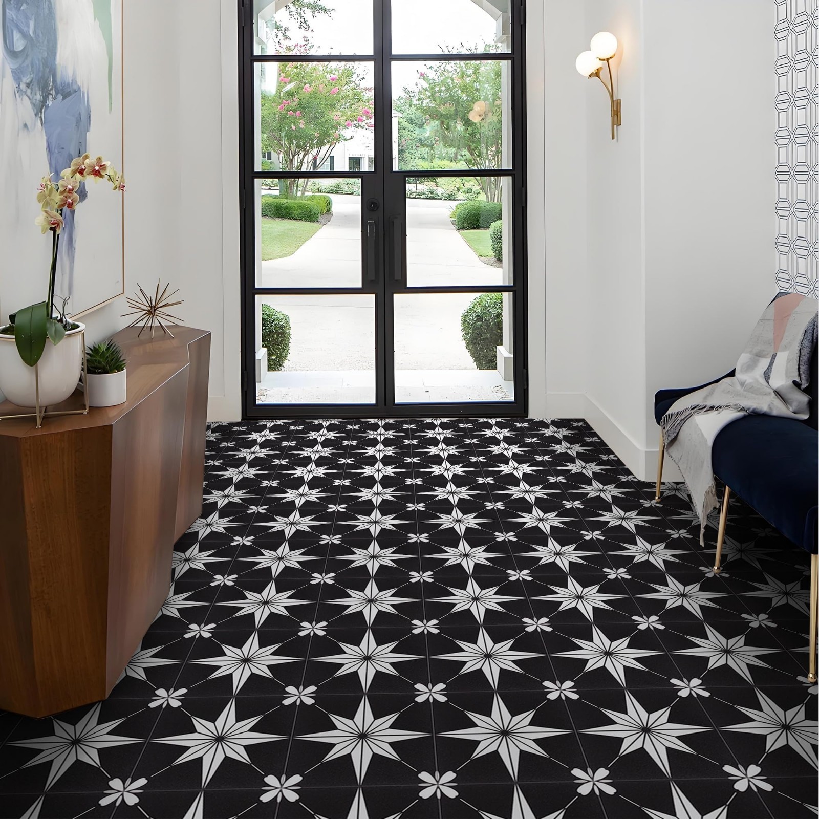 10Pcs 8″x8″ Black Peel and Stick Tiles – Easy DIY Removable Floor & Wall Decor