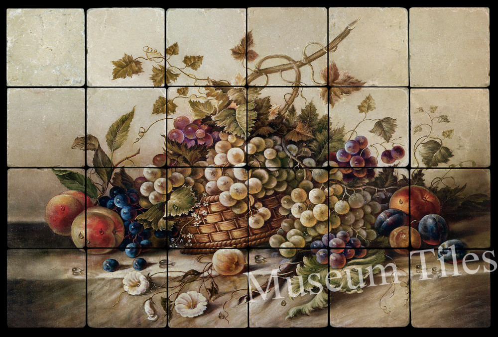 24×16 Fruit Backsplash Stone Mural Art Deco Tumbled Marble Tiles Kitchen Ideas