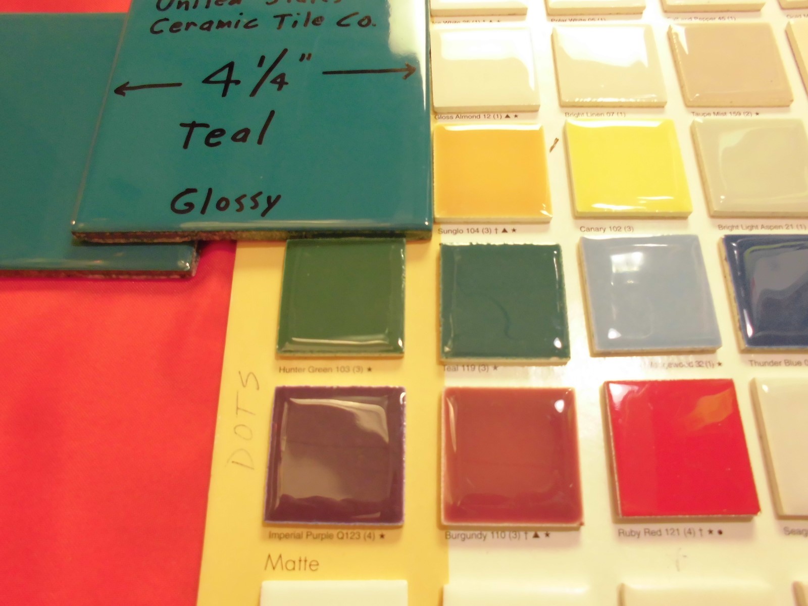 6 pieces Gloss Teal: 4-1/4″ ceramic tiles from the 1990’s, Made U.S.A. “NOS”