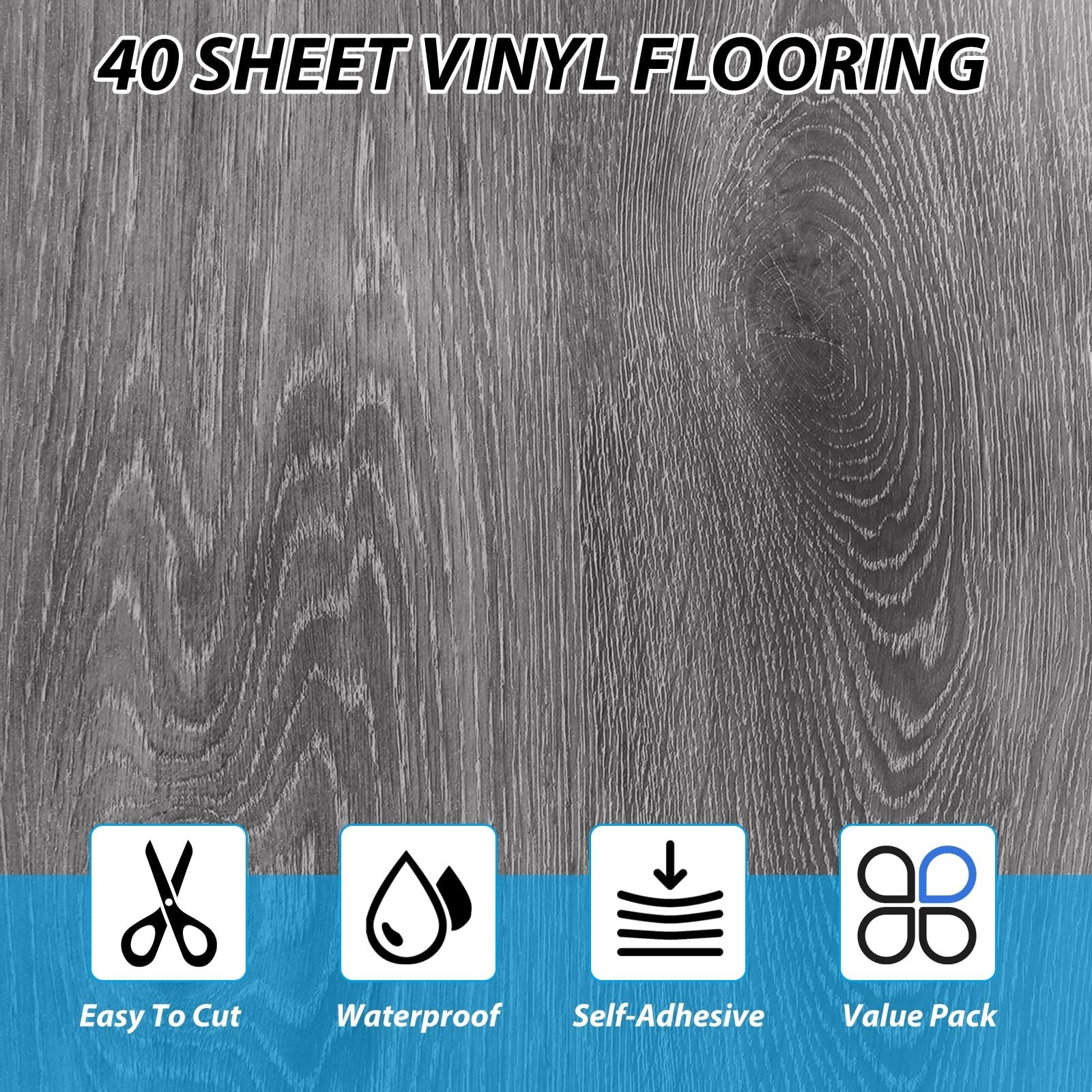 AKOLAFE 40 Sheet Vinyl Flooring 12” x 12” Peel and Stick Floor Tile