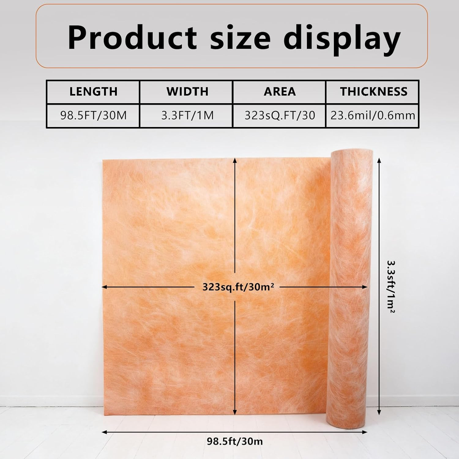 3.3 FT X 98.5 FT Waterproof Membrane for Shower, 23.6 Mils Thick Underlayment Wa