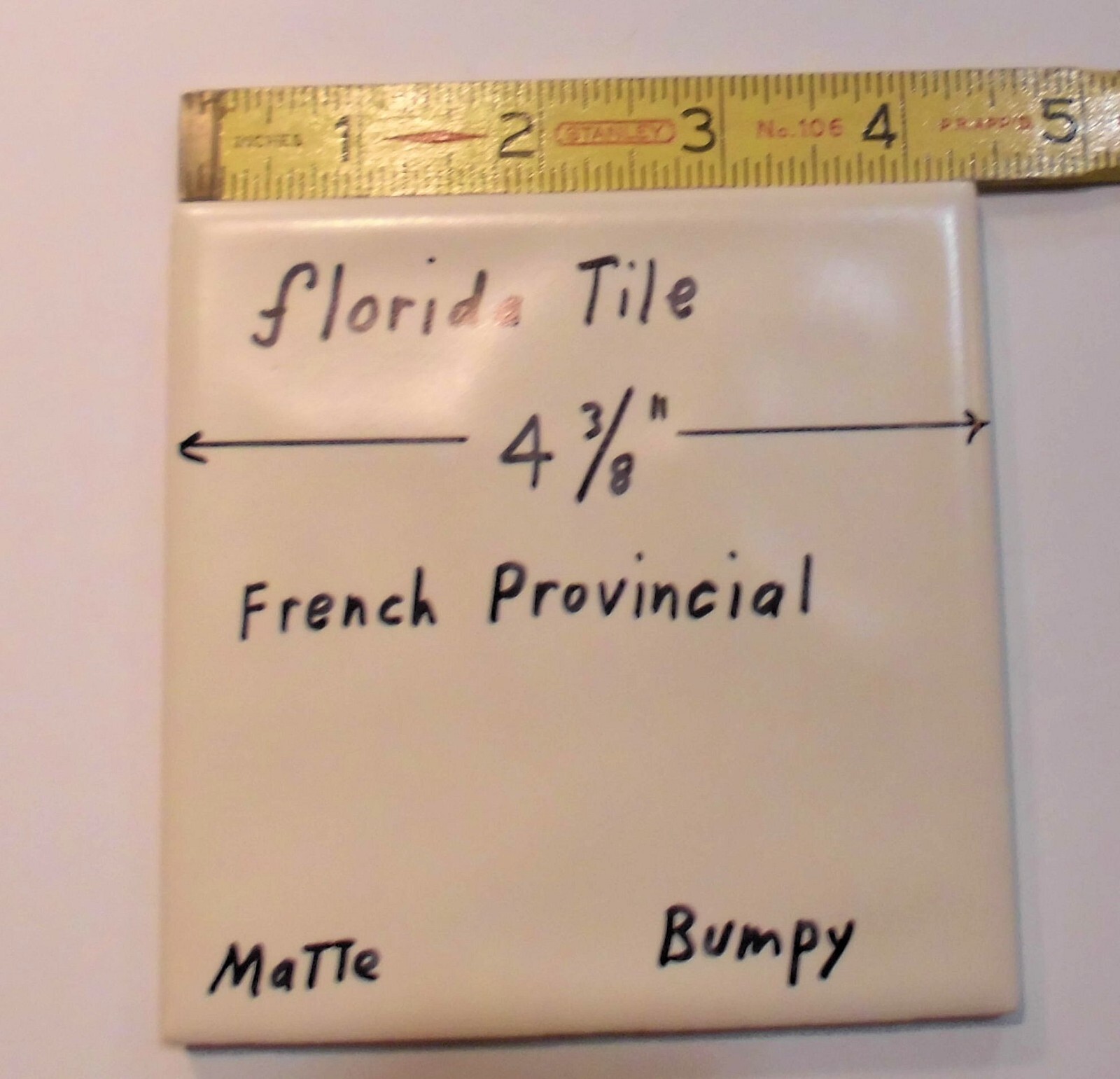 1 pc. French Provincial -Off White: Bumpy Matte Ceramic Tile 4-3/8″ Florida Co.