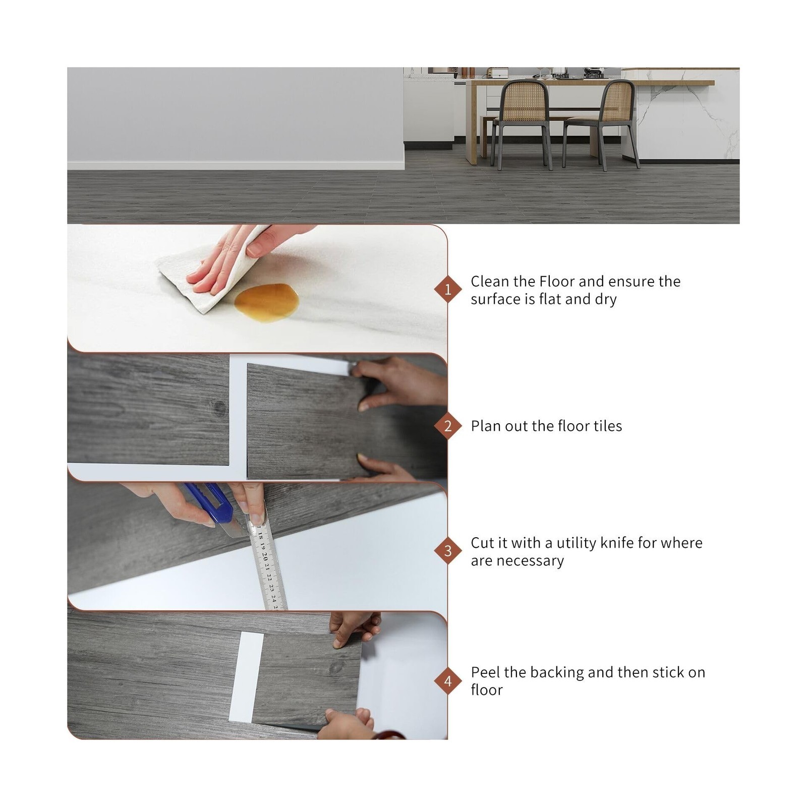 Peel and Stick Floor Tile, 36 Pc Waterproof Heavy Duty Wood Grain Tiles, 36″x 6″