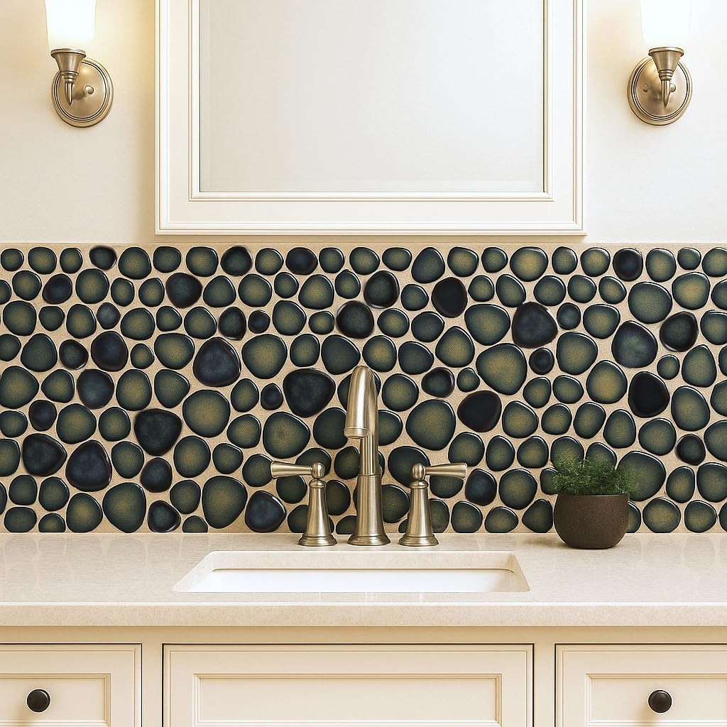 Blujellyfish Pebble Stone Tile for Shower Floor Bathroom Backsplash Accent Wa…
