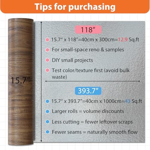 Wood Grain Vinyl Flooring Roll5.7″ x8″ Peel & 15.7″x 118″(40x 300 cm) 1 Brown