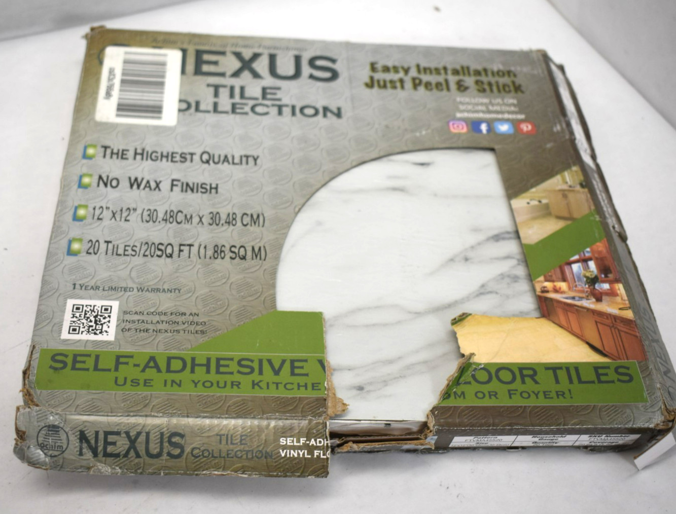 Nexus Self Adhesive 12-Inch Vinyl Floor Tiles 20 Tiles 12″ x 12″ Bianco Marble