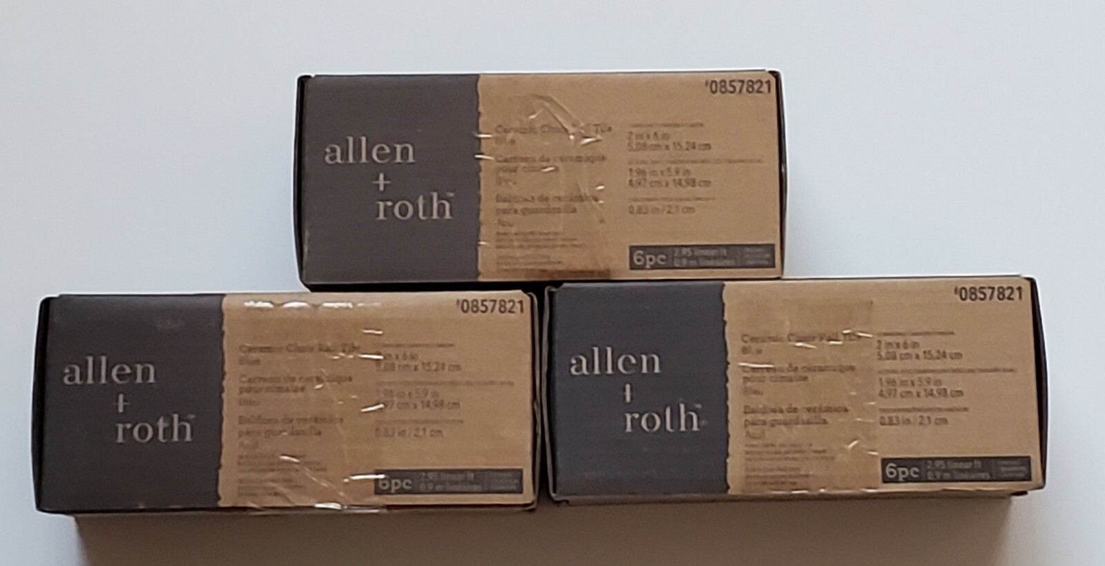 Lot of 3 Allen + Roth 6 Pack Blue Ceramic Chair Rail Tile 2″ x 6″ 0857821