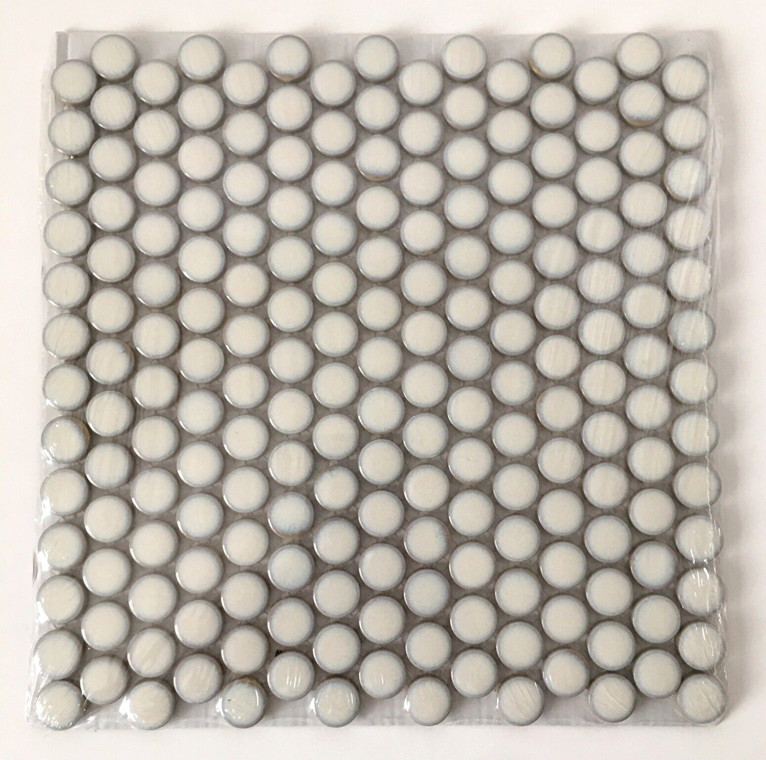 Glazed White Pale Blue Penny Round Porcelain Mosaic Wall Floor Tile 11″ x 11″