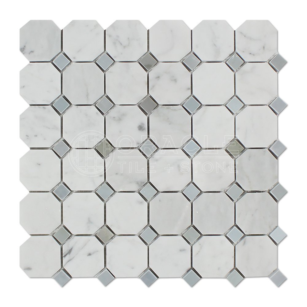Carrara White Italian (Bianco Carrara) Marble Octagon Mosaic Tile