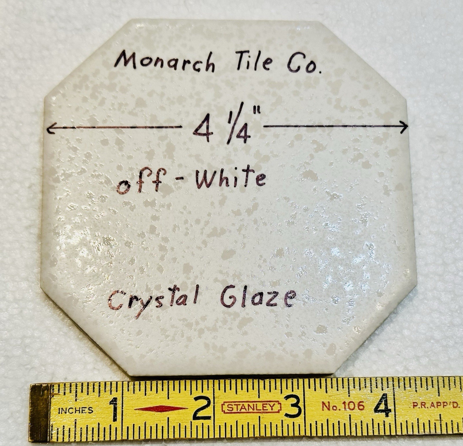 1 pc. Off-White Octagon Ceramic Tile: 4-1/4″ Crystal Glazed by Monarch Co. NEW