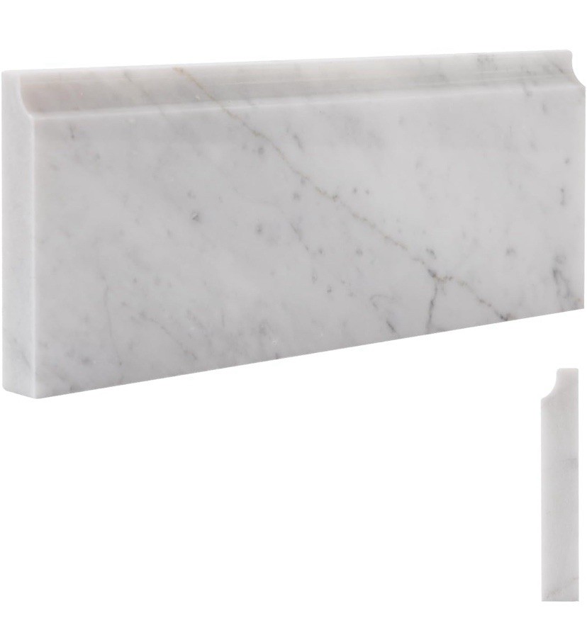 Carrara White Marble Baseboard Trim Molding, 4.5″X12″ Polished Wall Base 4 Pcs