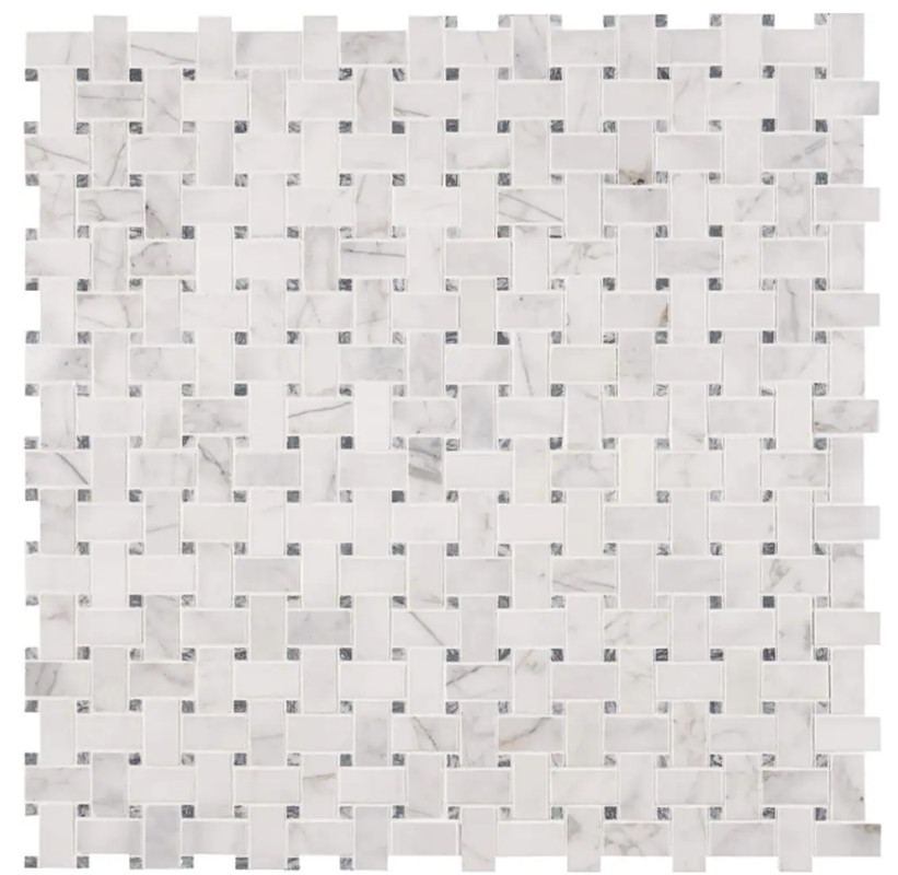MSI Calacatta Cressa Basket Weave 11.38×12.38 Honed Marble Look Floor Wall Tile