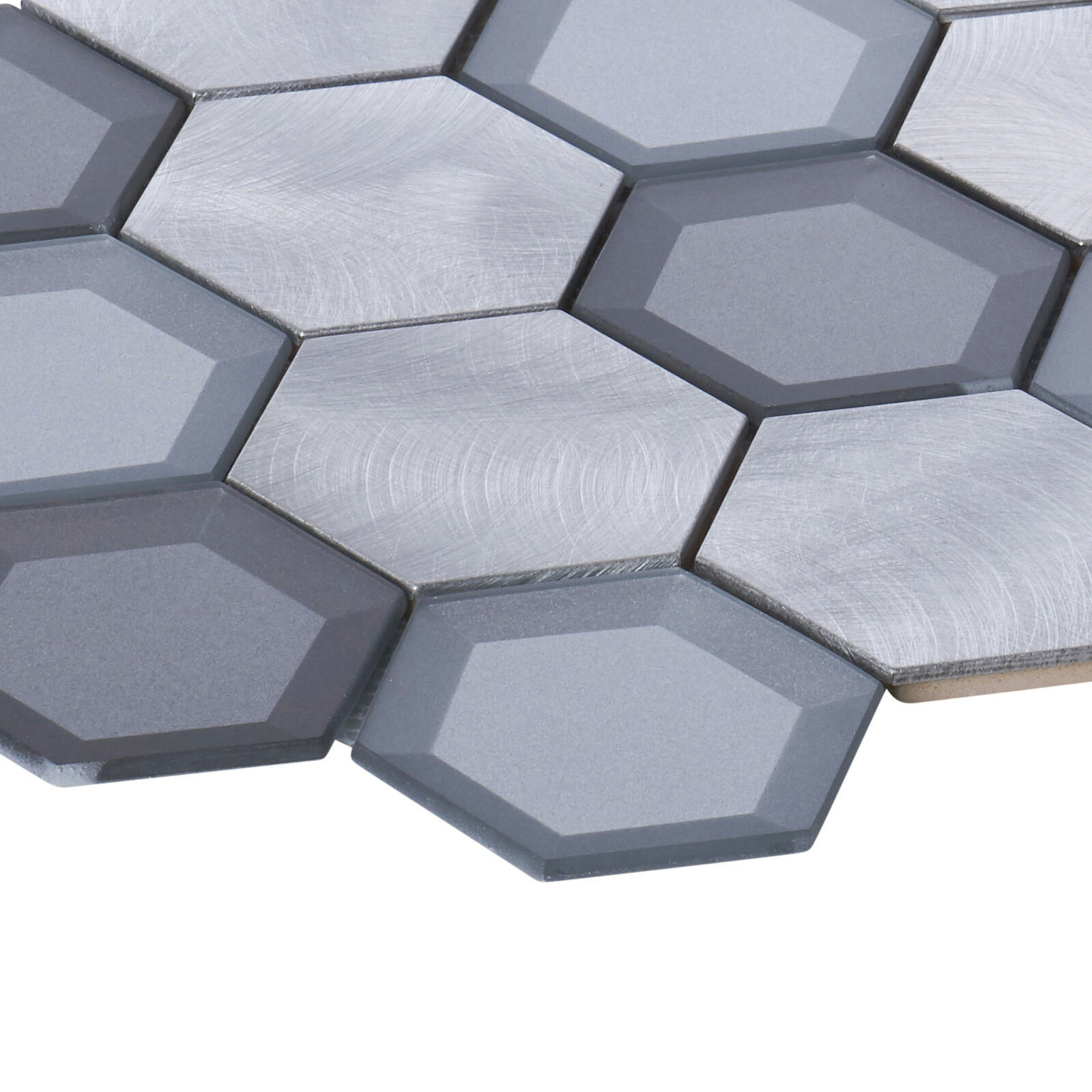 Gray Aluminum Glass Hexagon Modern Mosaic Tile Metallic Backsplash Kitchen Wall