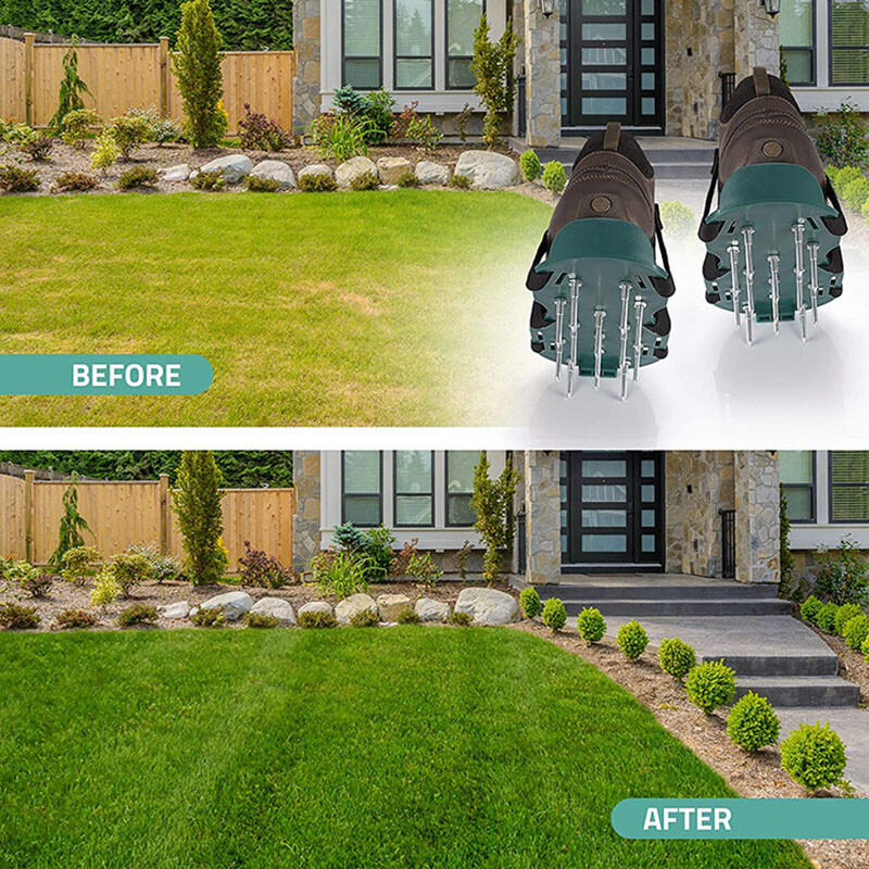 1 Pair Lawn Aerator Shoes Ground Spiked Garden Lawn Aerator Shoes Buckles Tools
