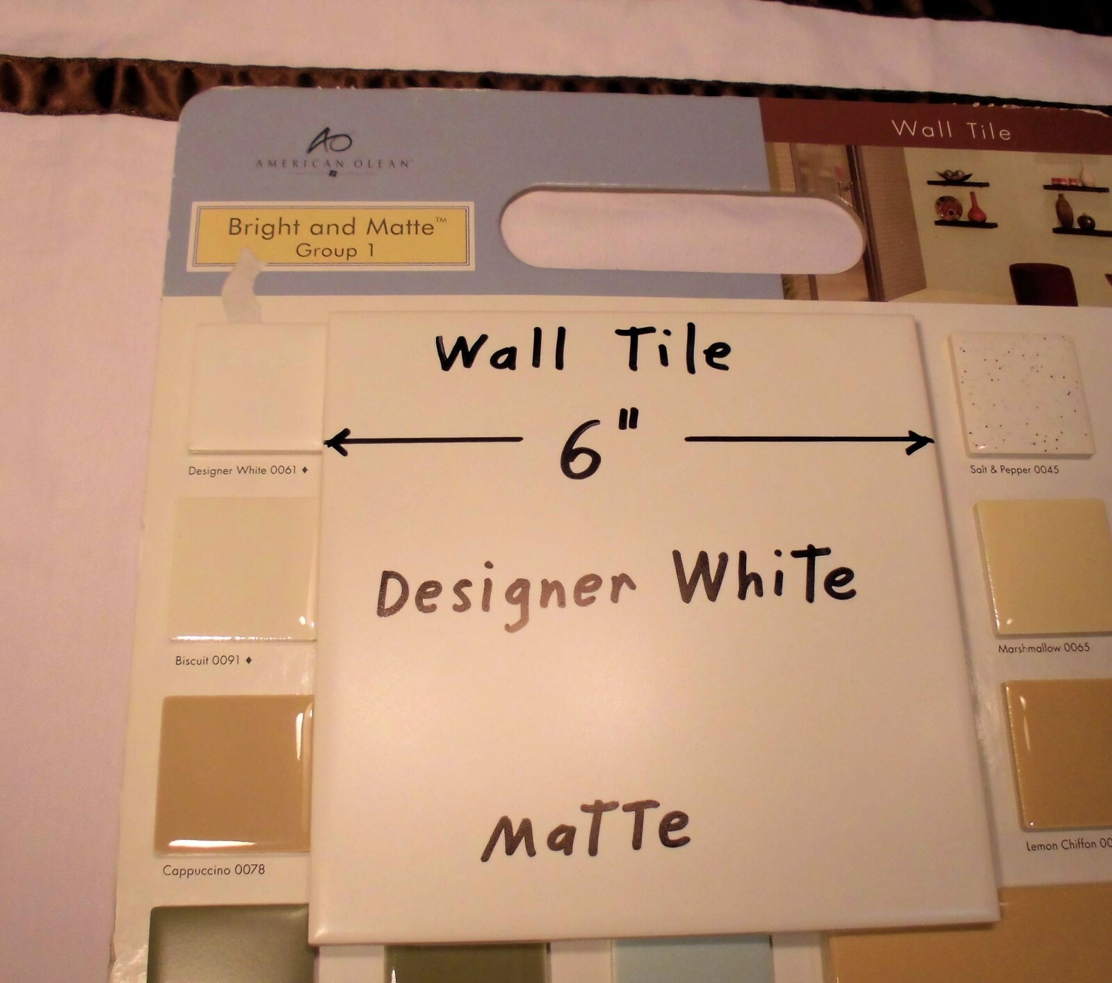1 pc. *Designer White* Matte Ceramic Tile: 6″ X 6″ New Stock, Made in Brazil
