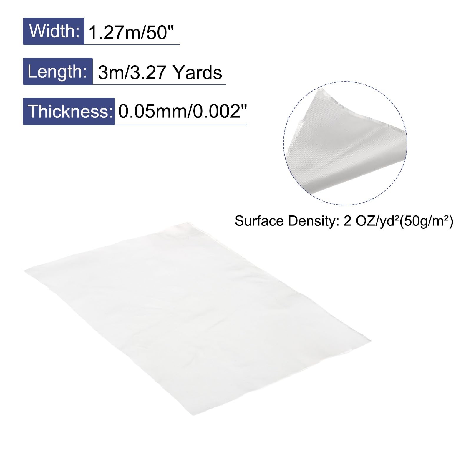 MECCANIXITY Fiberglass Cloth 2 OZ/50g 300cm(3.27 3mx1.27mx0.05mm, White