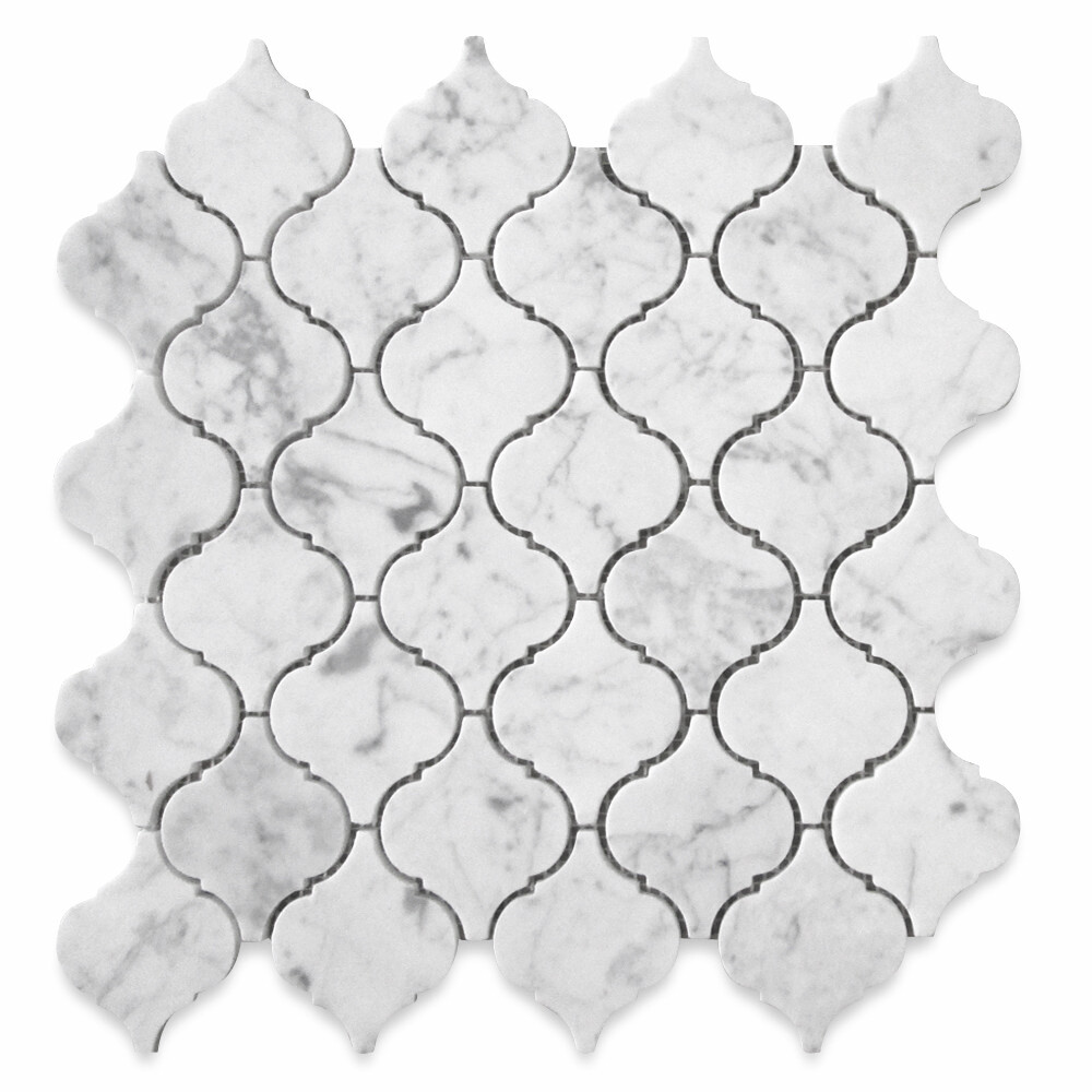 C892XH Carrara White Marble Arabesque Baroque Lantern Mosaic Tile Honed Medi