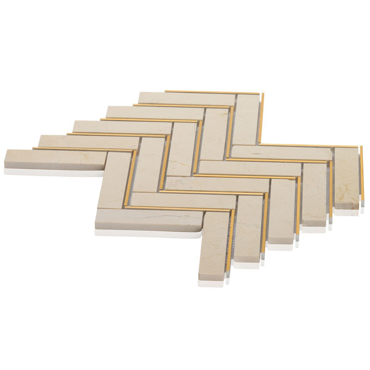 Travertine Marble Stone Gold Metal Inlay Herringbone Kitchen Tile Backsplash