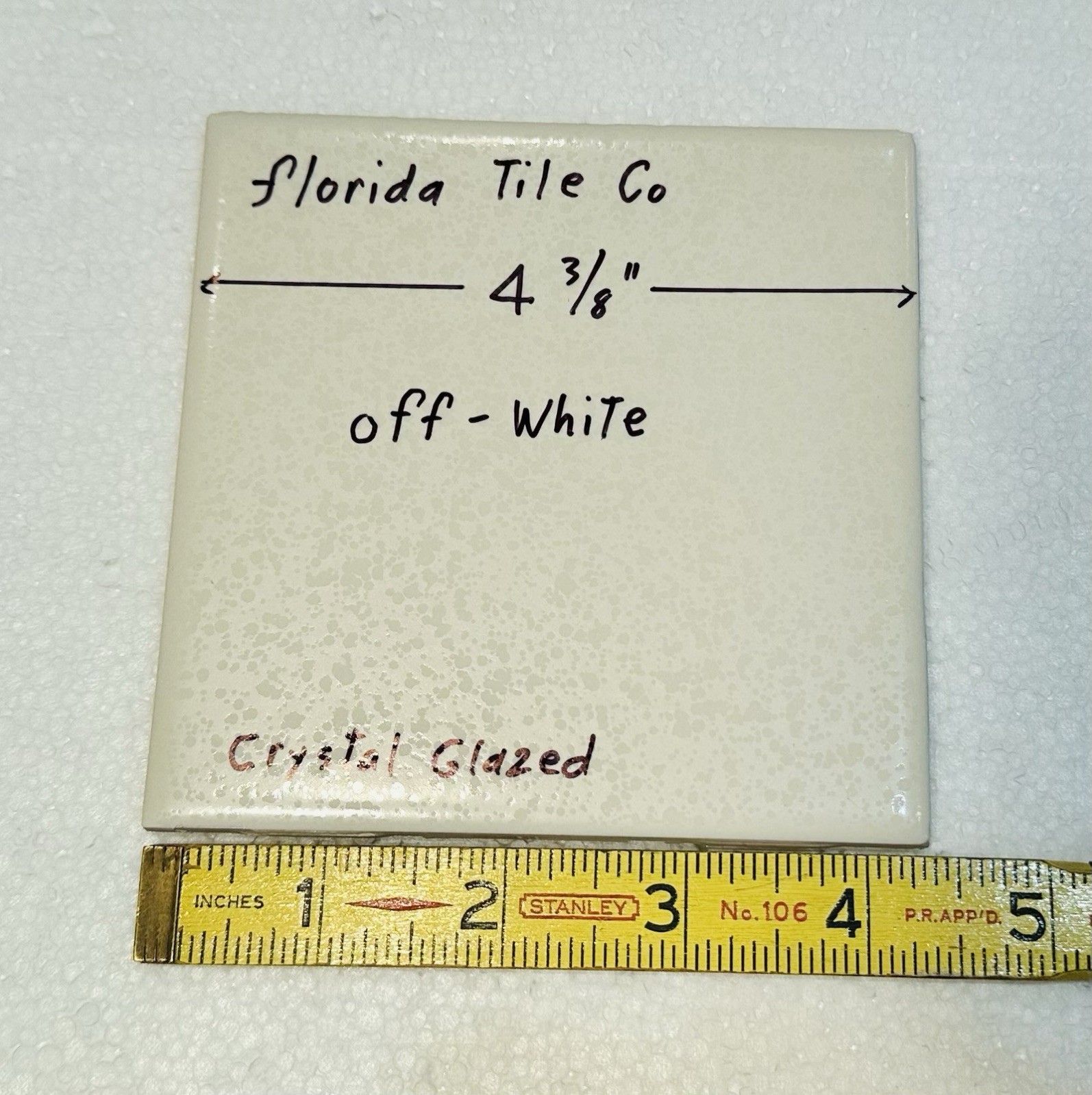 1 pc. Off-White: Ceramic Tile 4-3/8″ Crystal Glazed by Florida Tile Co. NEW
