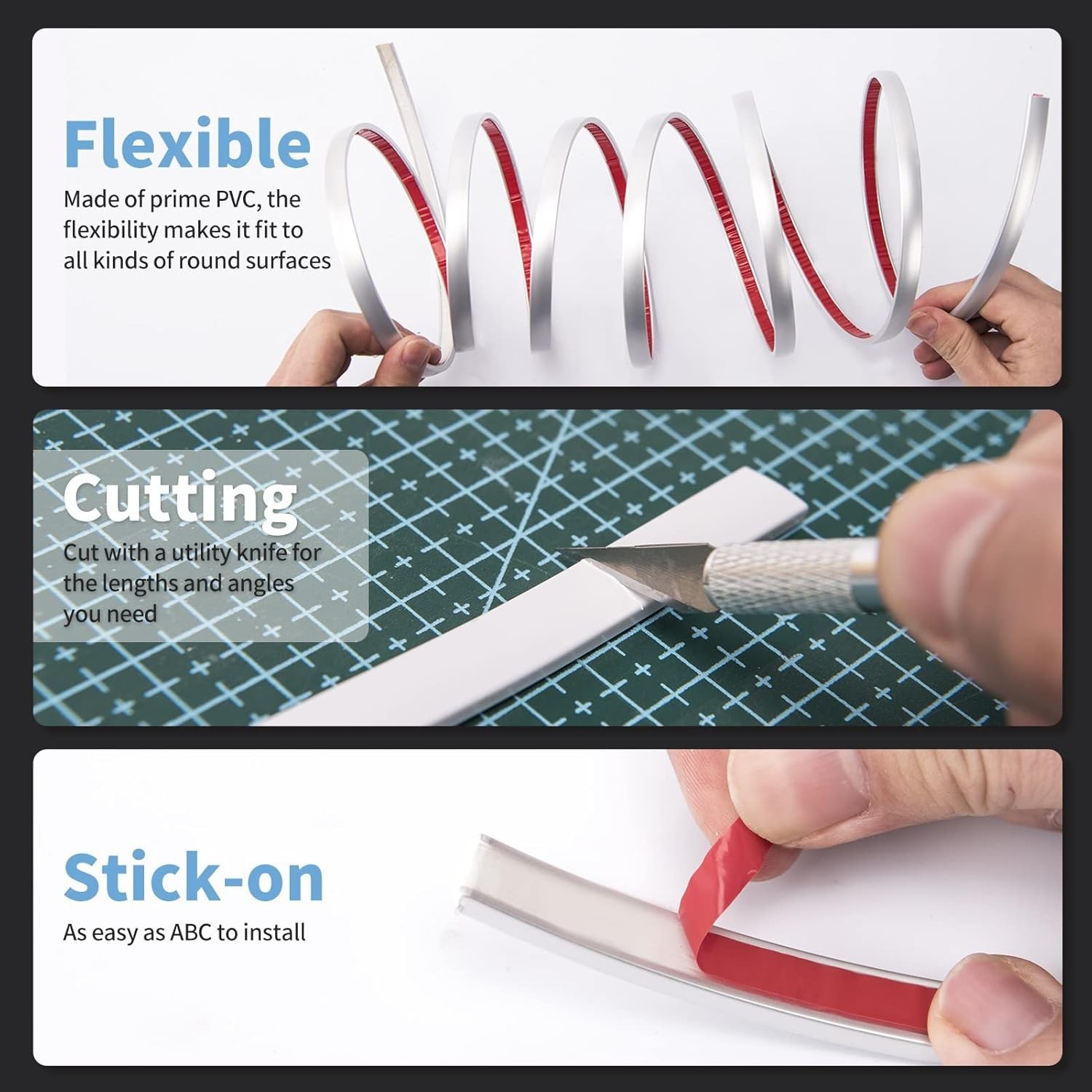 Peel and Stick Flexible Vinyl Molding Trim for Wall Tile Edges Backsplash 10Ft