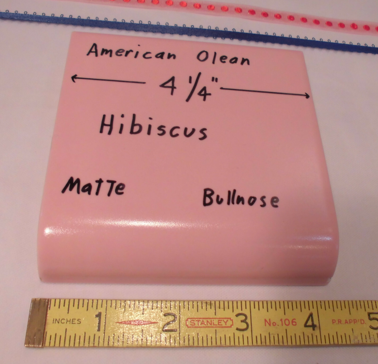 Hibiscus Pink; Matte Radius Bullnose Ceramic Tile 4-1/4″ American Olean, NOS