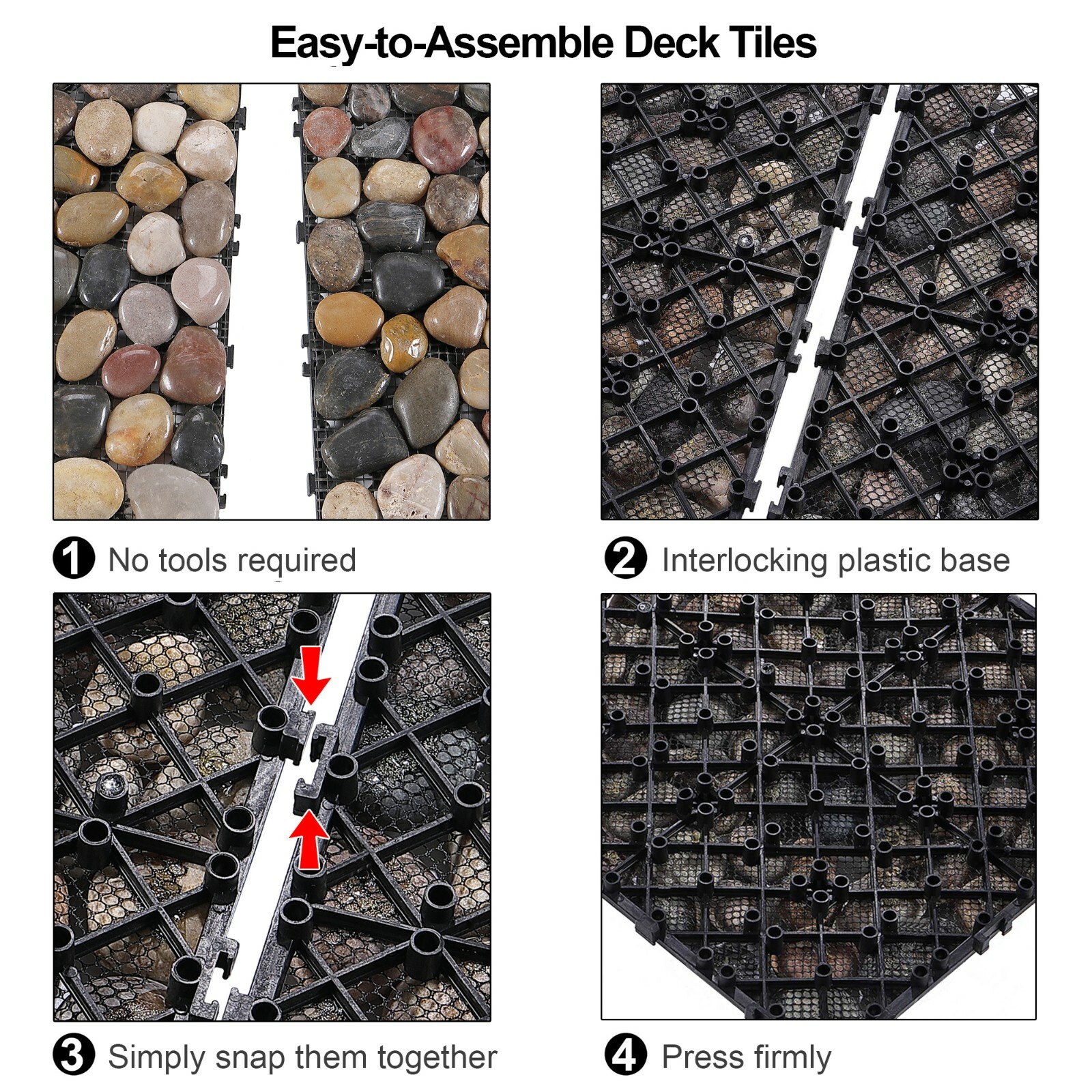 PURE ERA Pebble Interlocking Floor Deck Tiles Indoor Outdoor Use 12″x12″