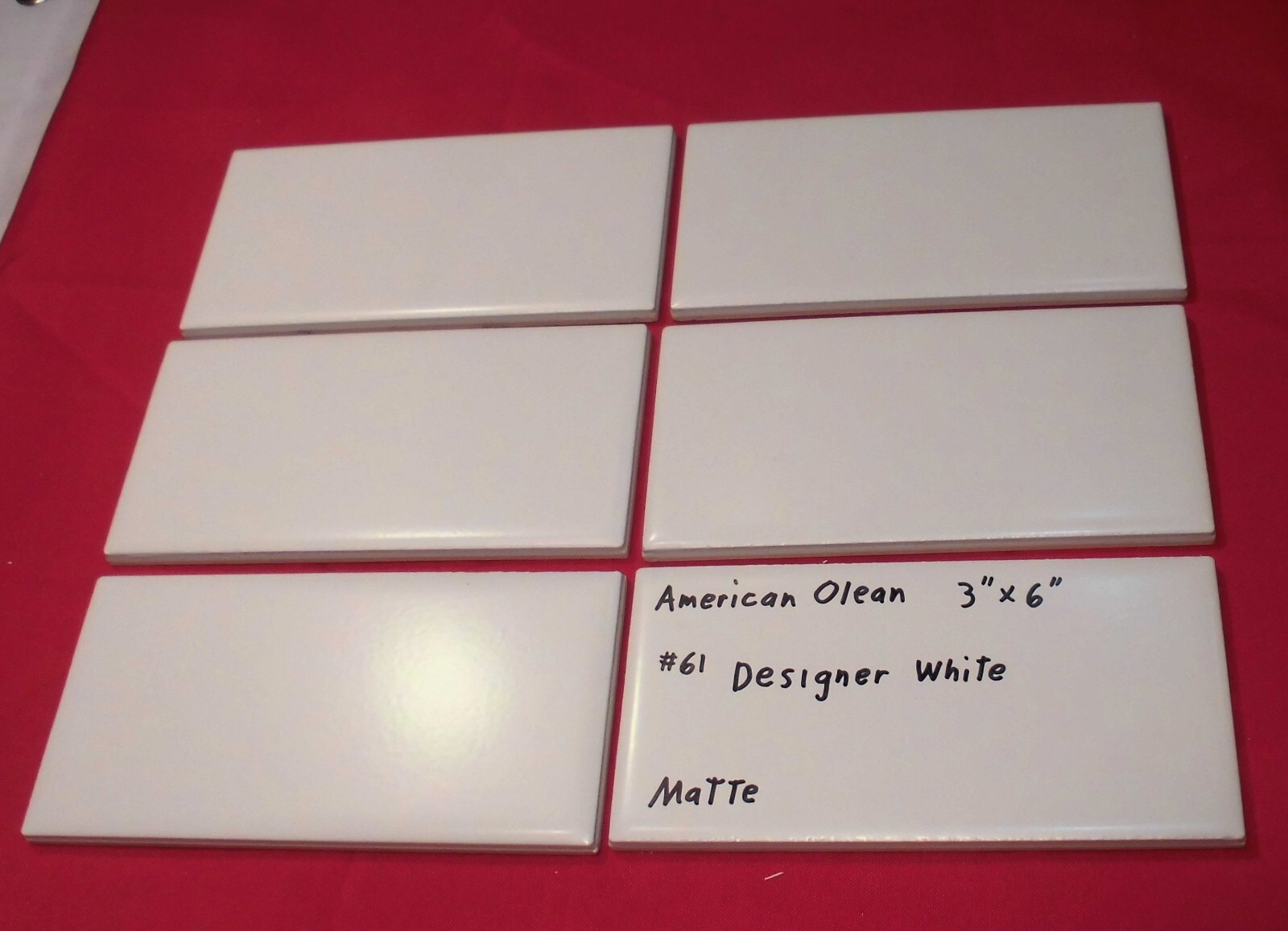 6 pieces: #61 Designer White: Matte Ceramic Subway Tiles by American Olean, NEW
