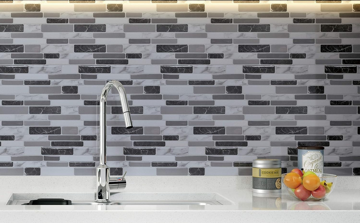Peel Stick Backsplash Tile Kitchen Marble Grey 6 Sheets Modern Epoxy Resin Mo…