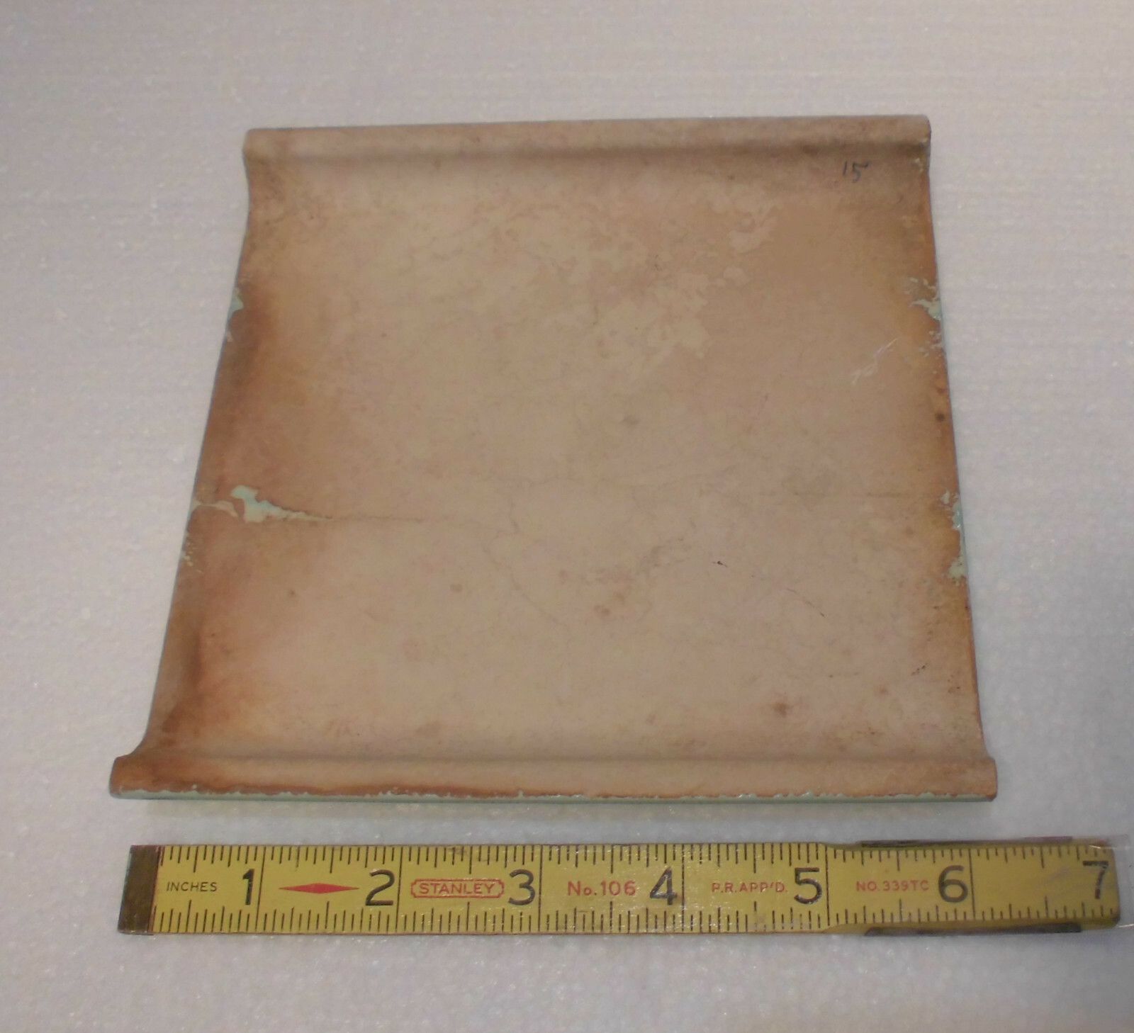 1 pc. Fren Green 6″ x 6″ Double Radius Bullnose Glossy Ceramic Tile: NOS