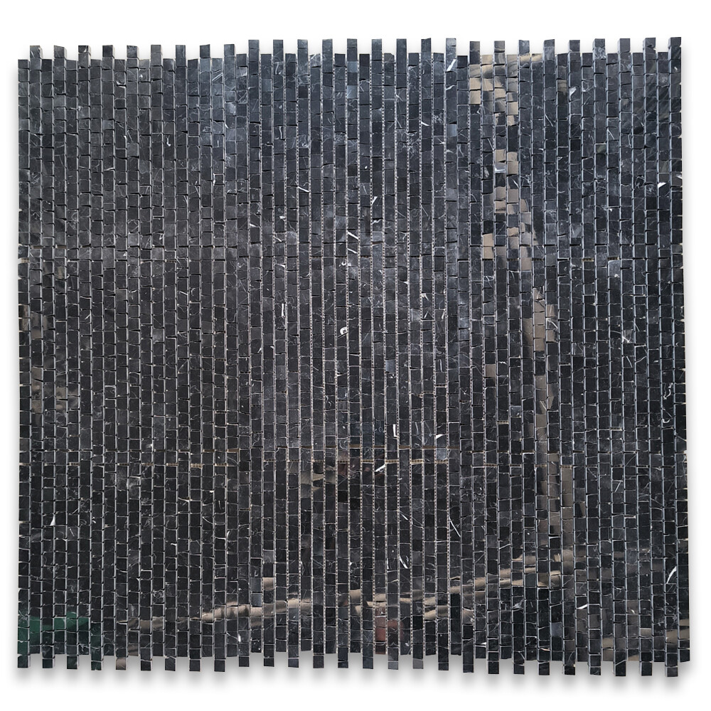 N29P Nero Marquina Black Marble Hand Clipped Random Broken Mosaic Tile