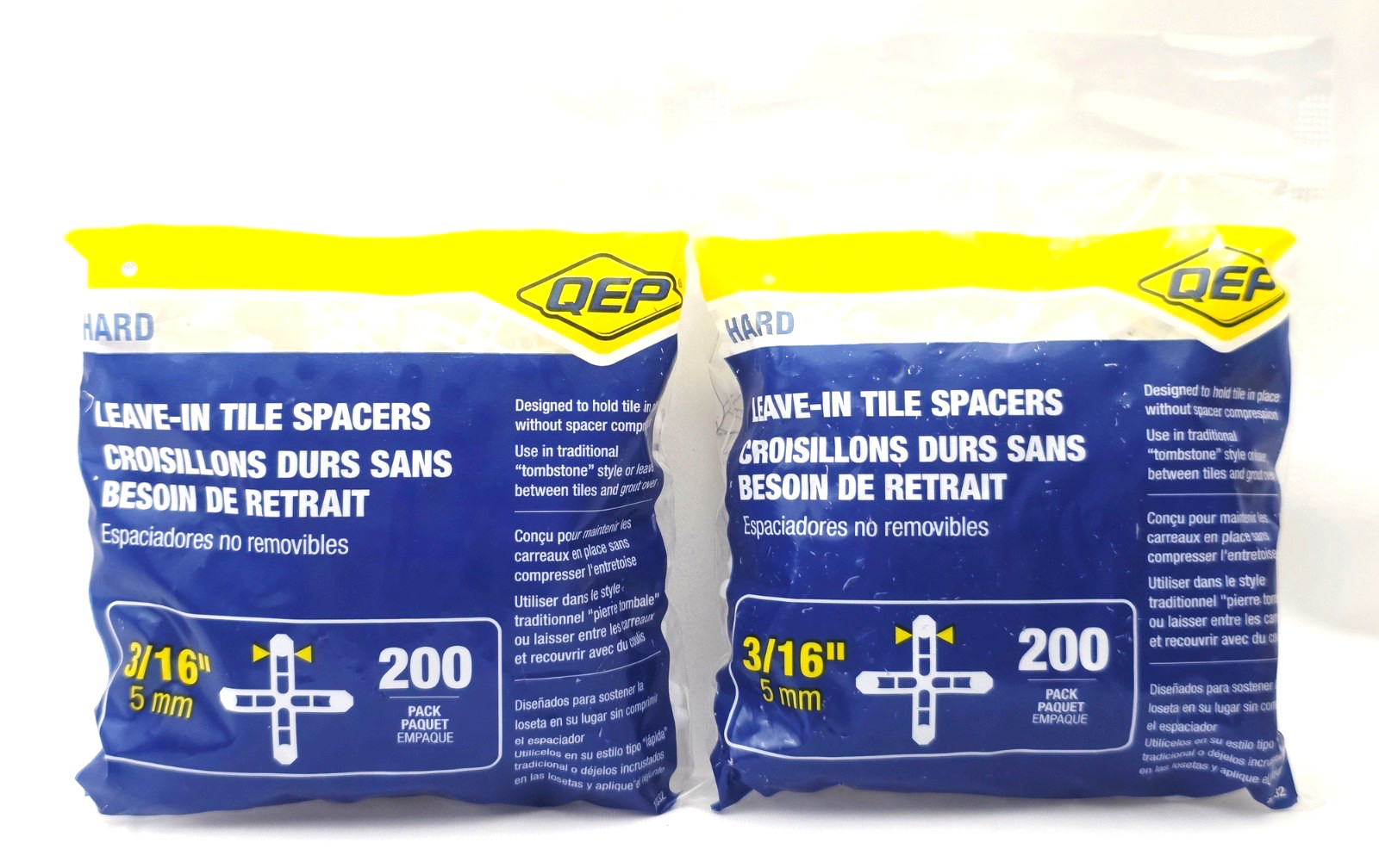 Lot of 2 QEP 10332 Packs of 200 3/16″ Hard Leave-In Tile Spacers