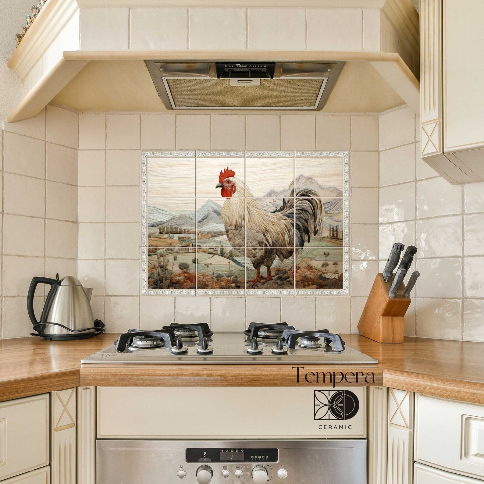 Farm rooster tiles backsplash, farmhouse tiles, rustic tile decor with rooster