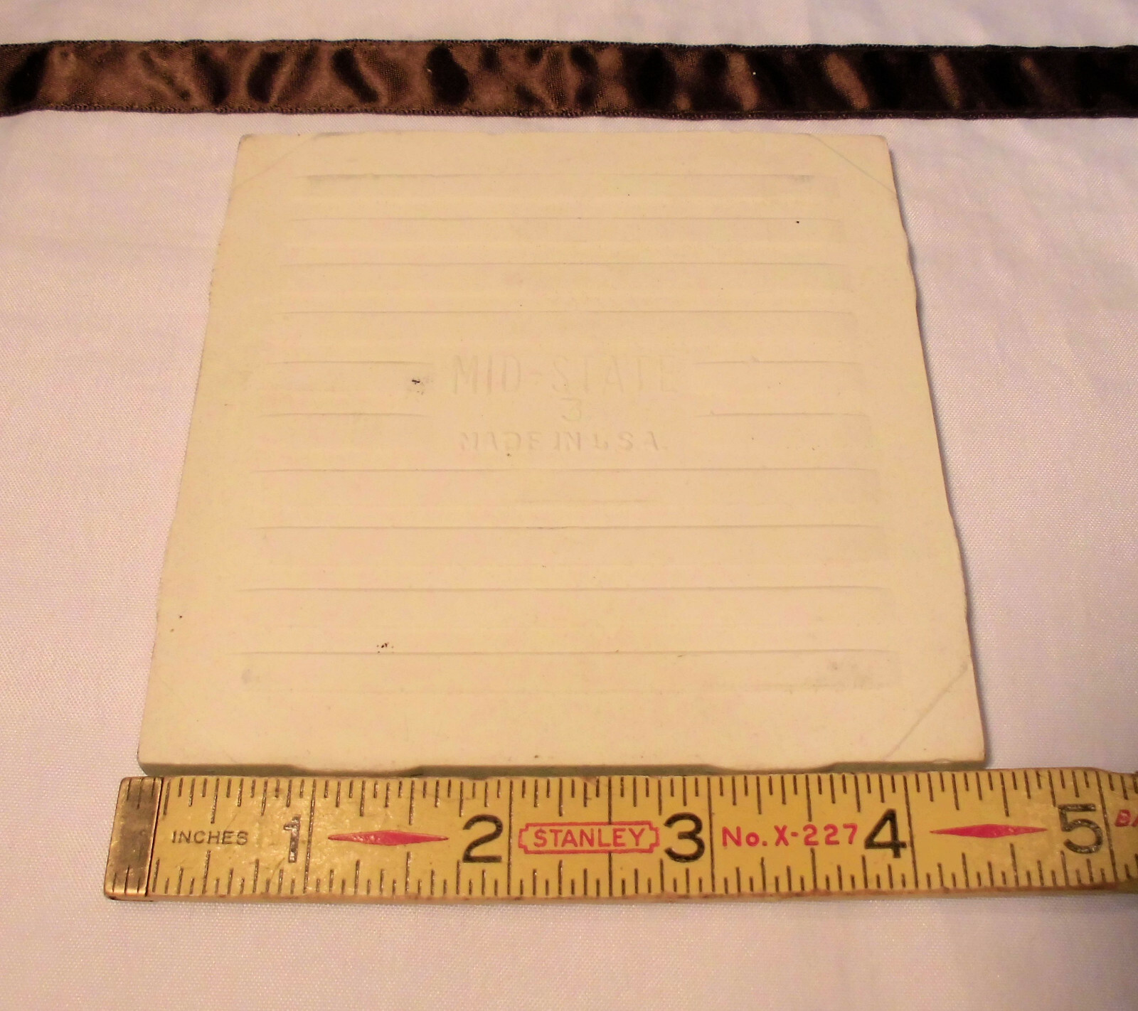 1 pc. Vintage Ceramic Tile *Surf Green* 4-3/8″ by Mid-State Tile Co. (NOS)