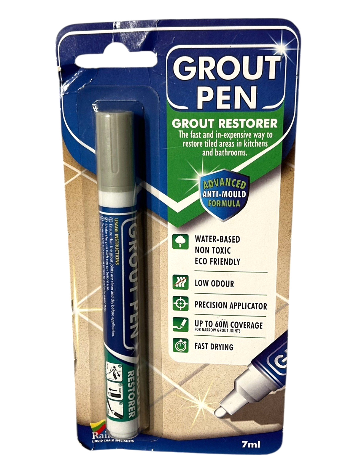 Push Tip Grout Pen – 5 Minute Dry, Non-Toxic, Formula Kitchen & Bathroom