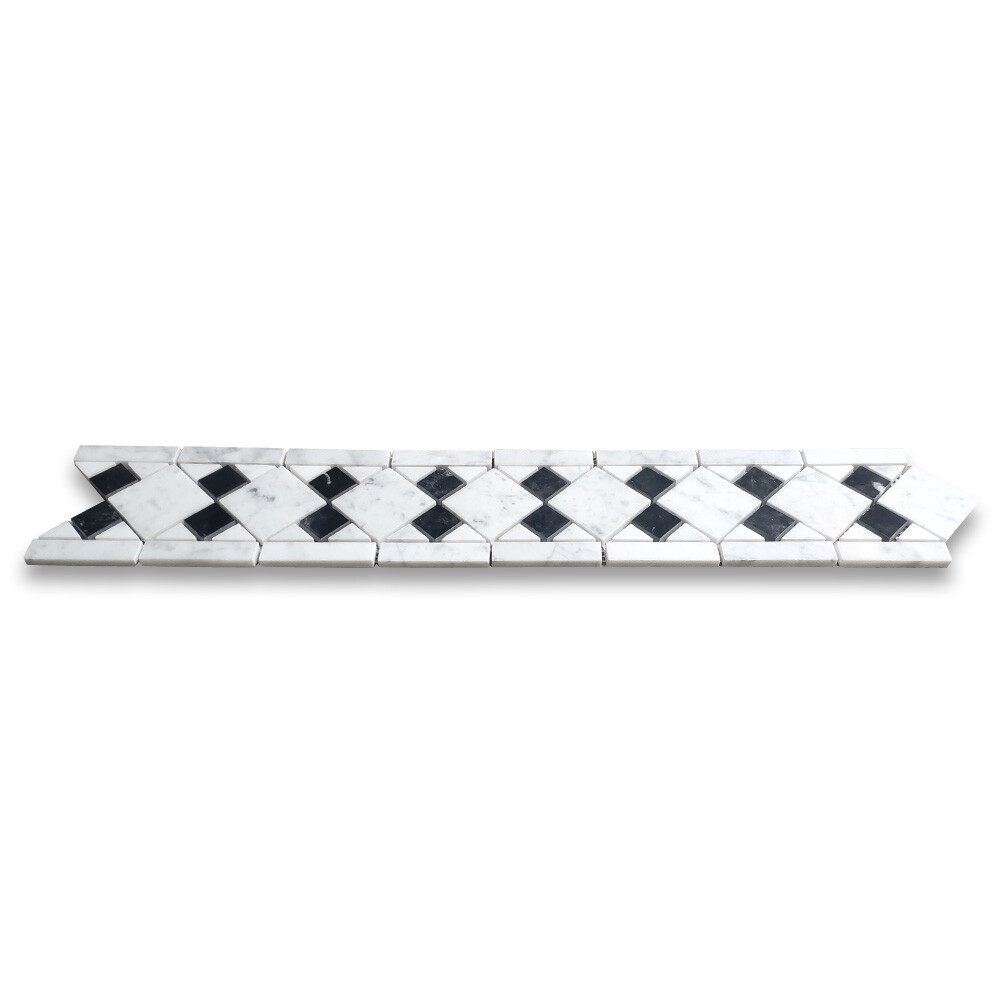 B0093P Marble Mosaic Border Listello Tile Venice Monochrome 4×11.1 Polished