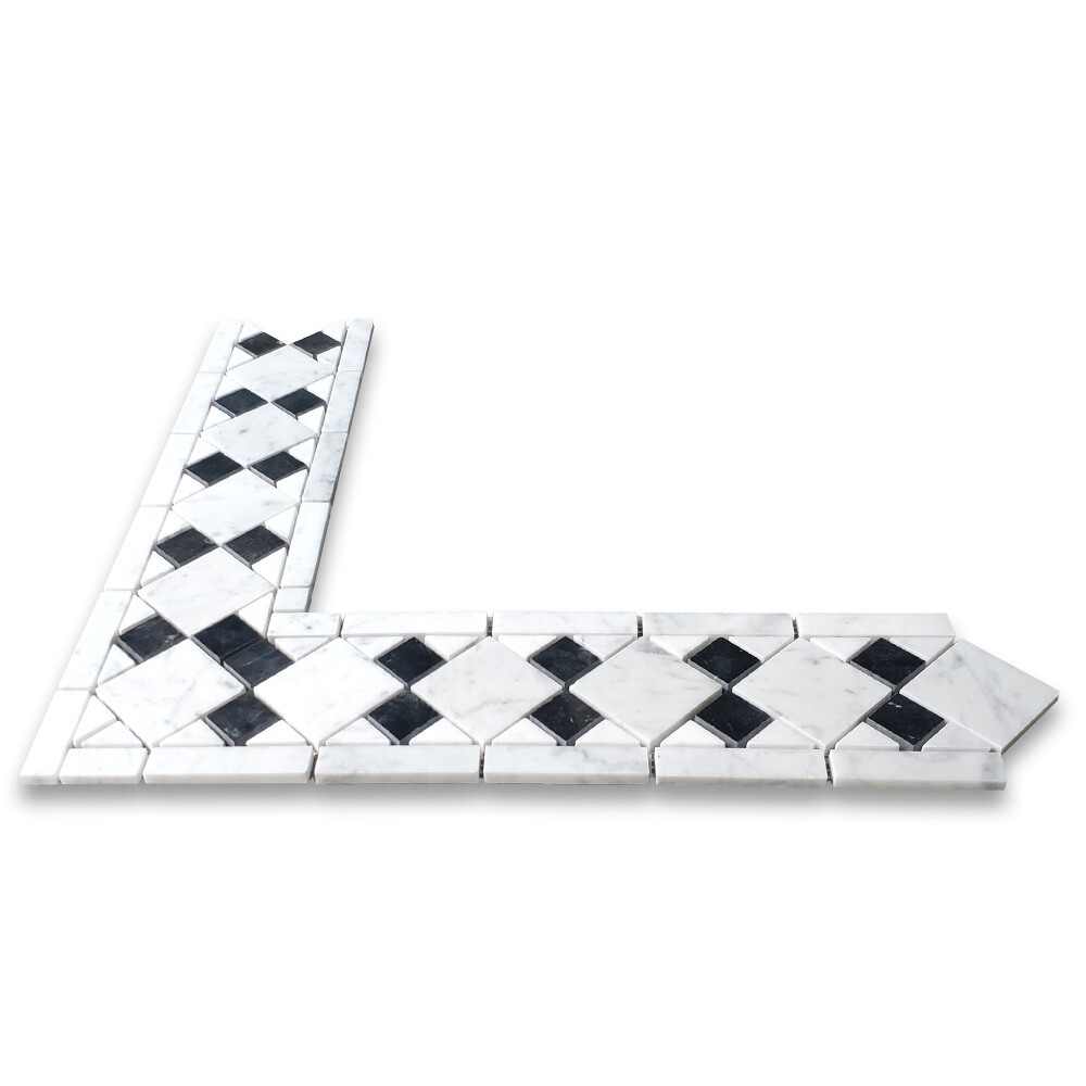 B0093CP Marble Mosaic Border Accent Tile Venice Monochrome 4.8×4.8 Polished