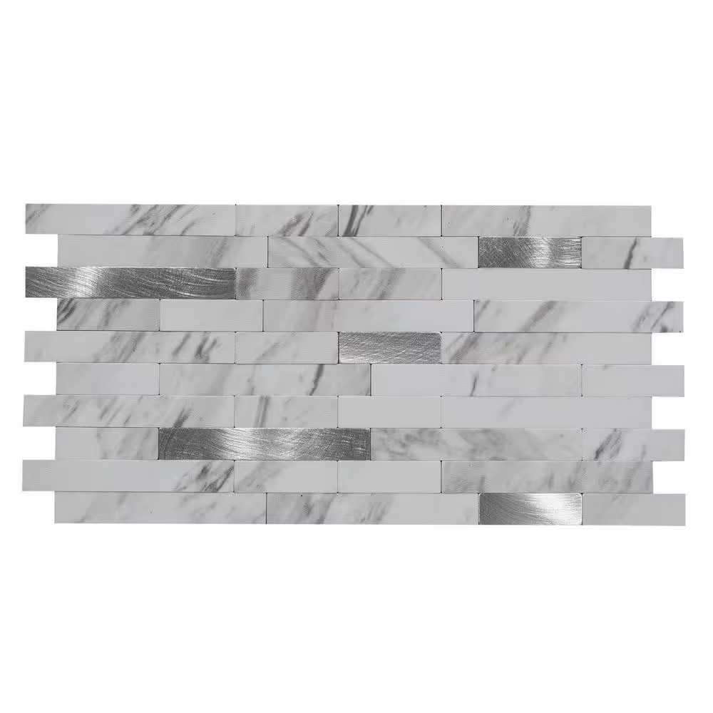 Collage 11.75 In. X 6 In. Metal and Composite Peel and Stick Backsplash in Marbl