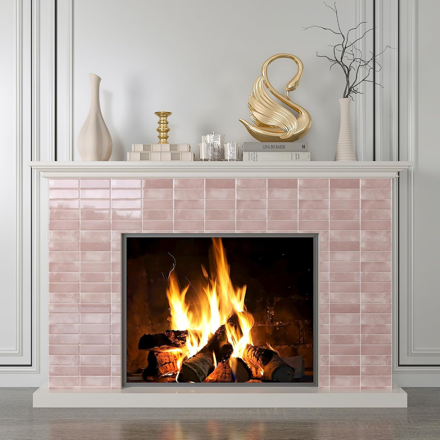 6 Sheets 12″X12″ Pink Subway Peel and Stick Backsplash Tiles Heat Resistant Wate