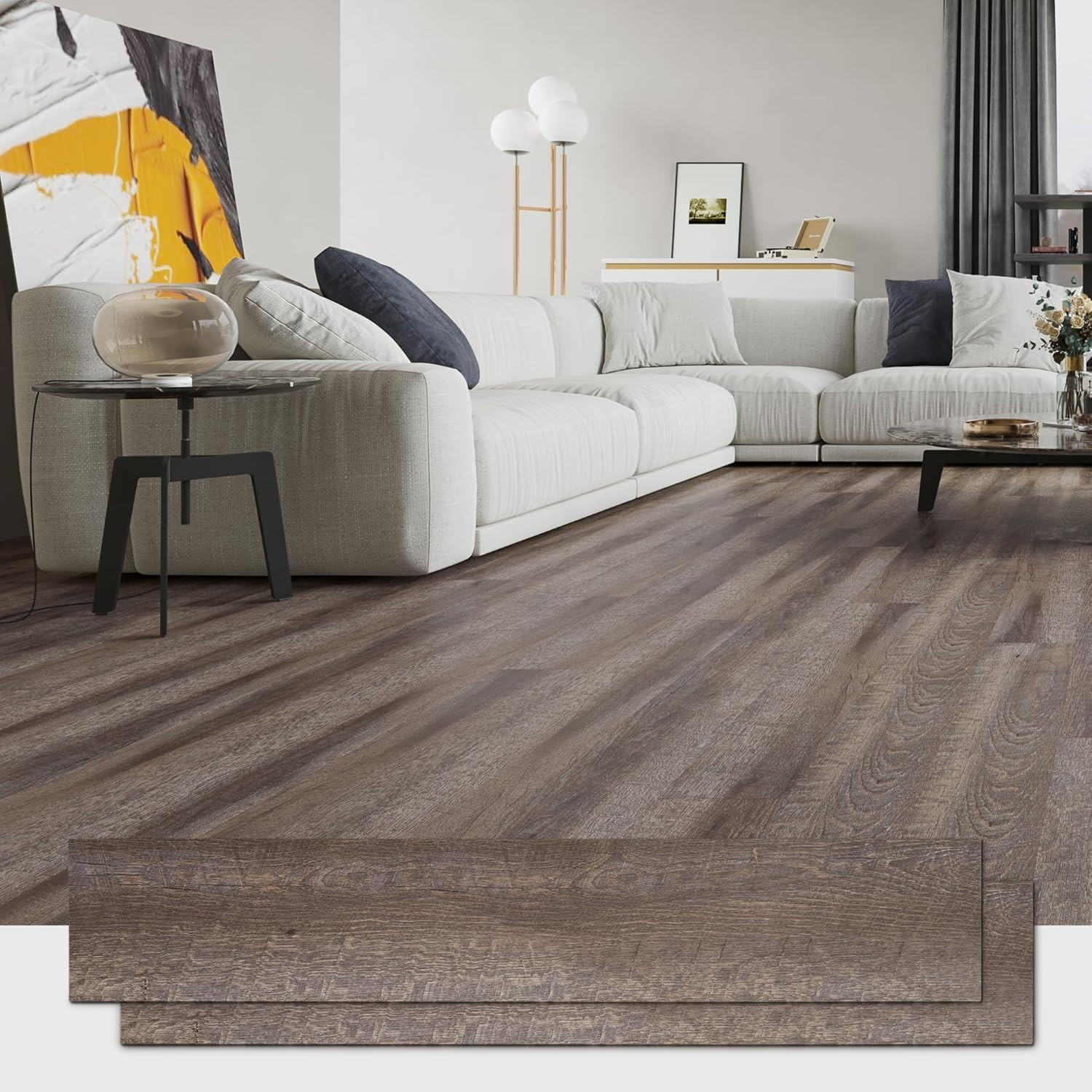 Peel and Stick Vinyl Flooring Tiles, 36 Sq. Ft. Twisted Gray Oak Design