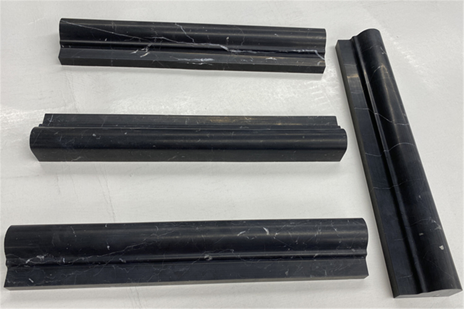 N04H Chair Rail Nero Marquina Black Marble Bullnose Edge Trim Molding Honed