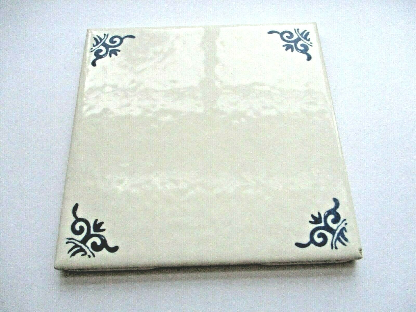 1 Wall Tile US Ceramic USA Delft Blue 4-1/4″ Sq Off White Gloss Dimpled Vtg 1993