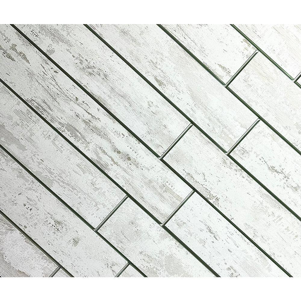 French Country Style White 3 In. X 16 In. Wood Look Glass Subway Wall Tile (20 S