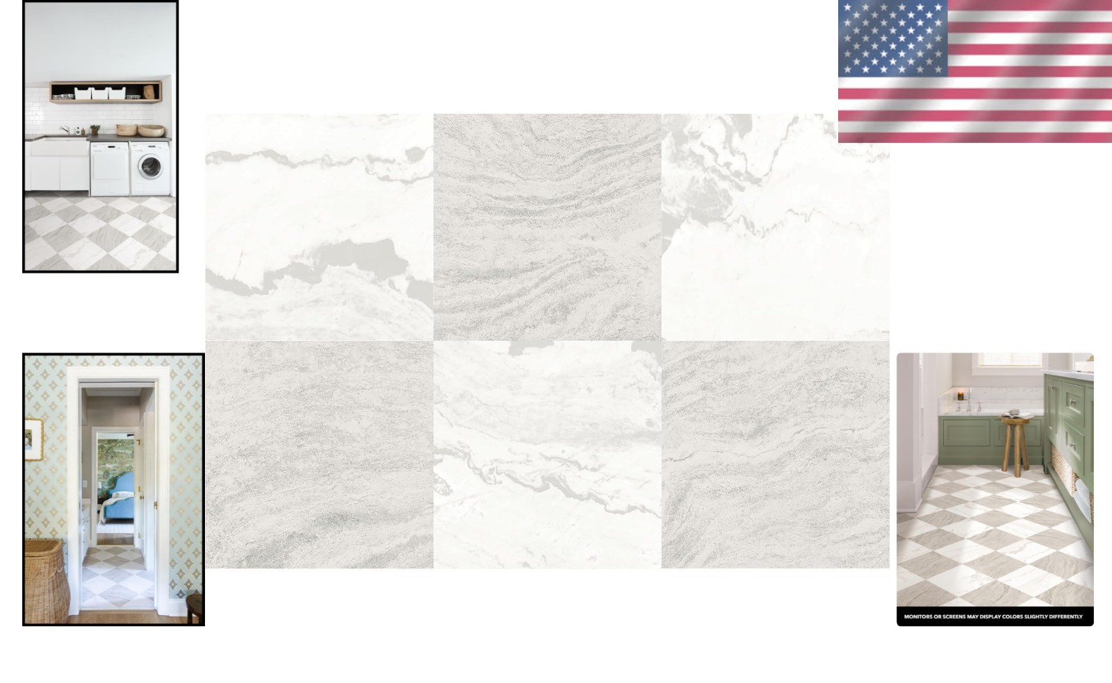 Beige & White Marble Pattern Floor Tiles, 12×12 – Set of 10