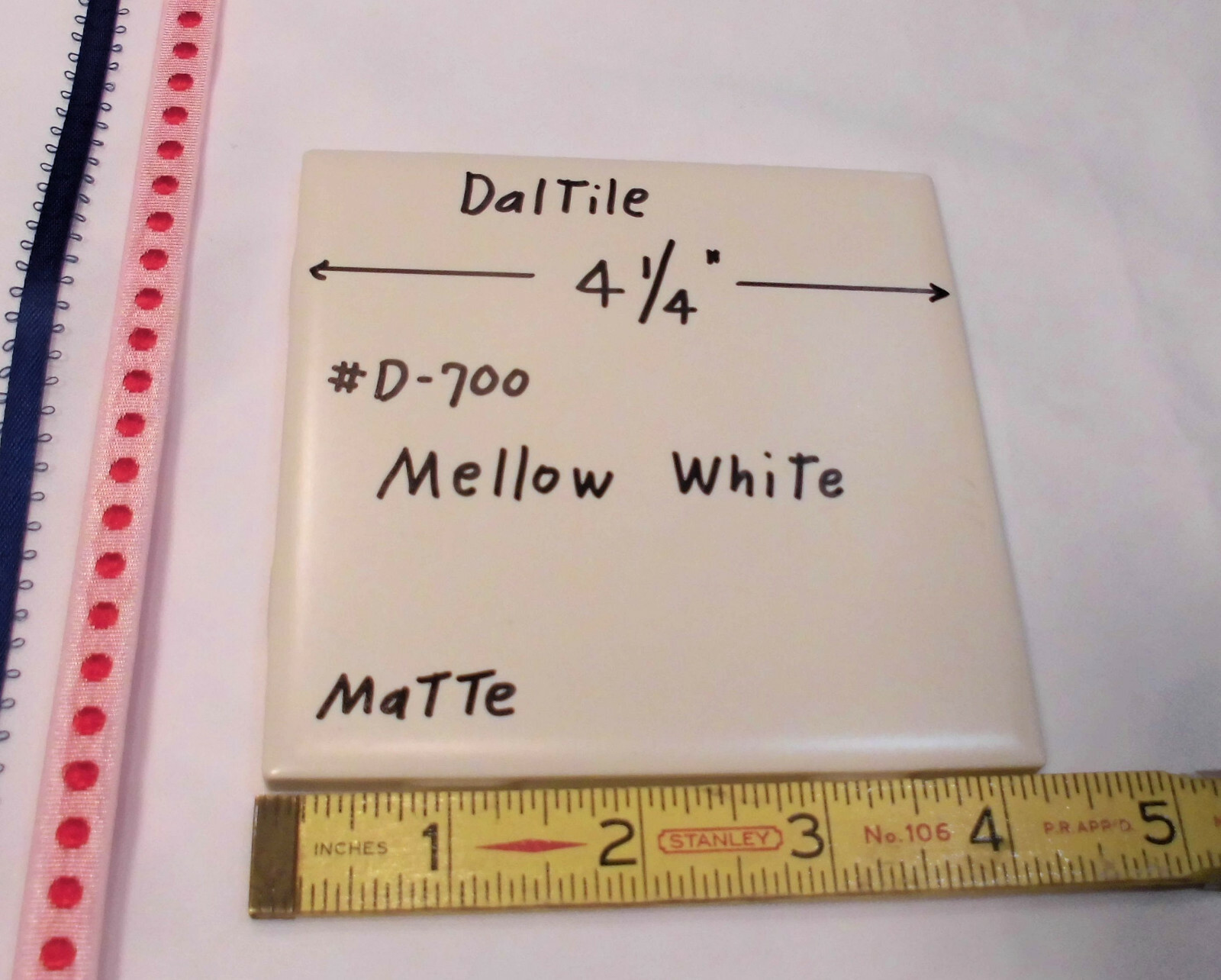 1 pc. Mellow White: Matte Ceramic Tile by Daltile #D-700; 4-1/4″ Discontinued