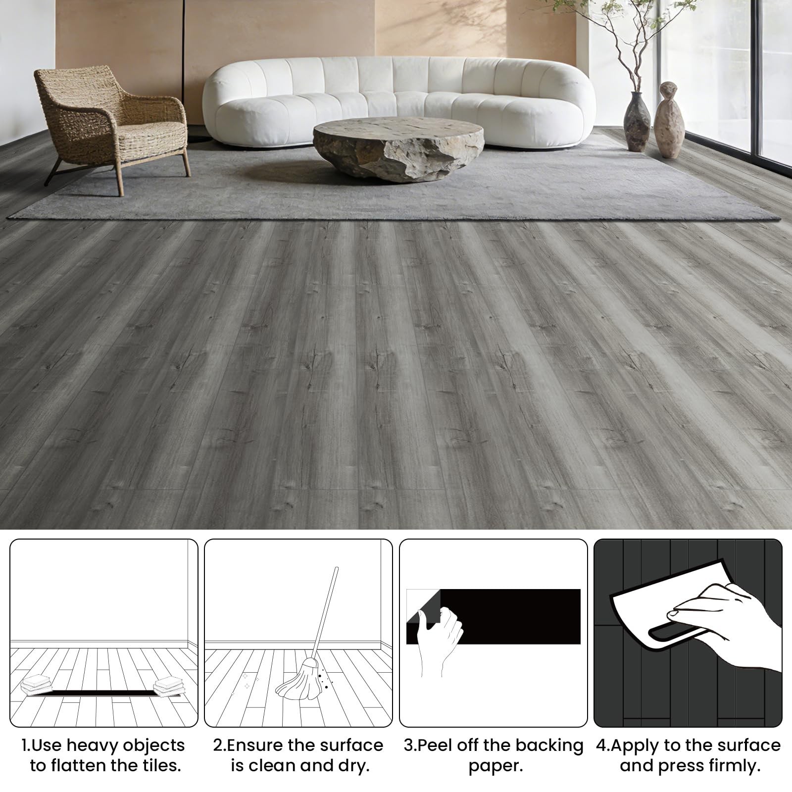 20-Pack 30 Sq.Ft Peel and Stick Floor Tile, Natural Grey Wood Grain Look, Sel…