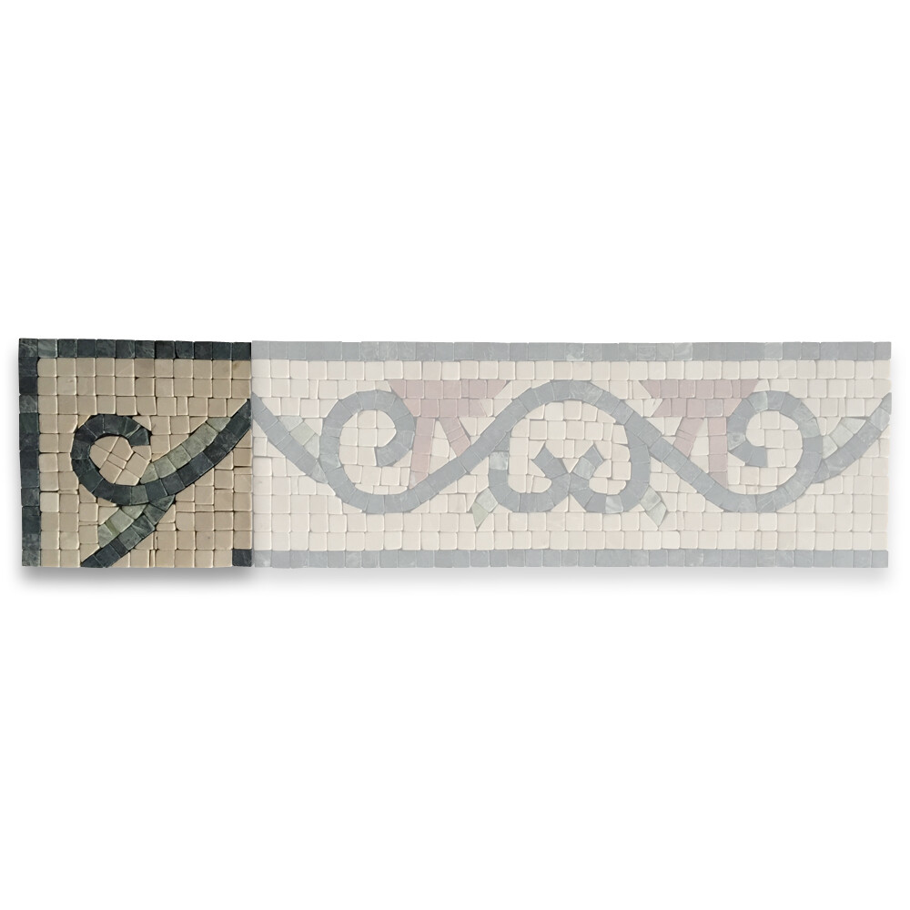 B0070CT Marble Mosaic Border Accent Tile Infinity Botticino 4.7×4.7 Tumbled
