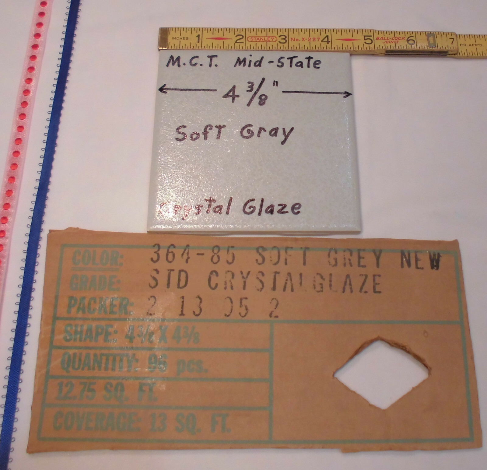 1 pc. Ceramic Tile *Gray Crystal Glazed* by M.C.T. ; Mid-State Co. 4-3/8″ New