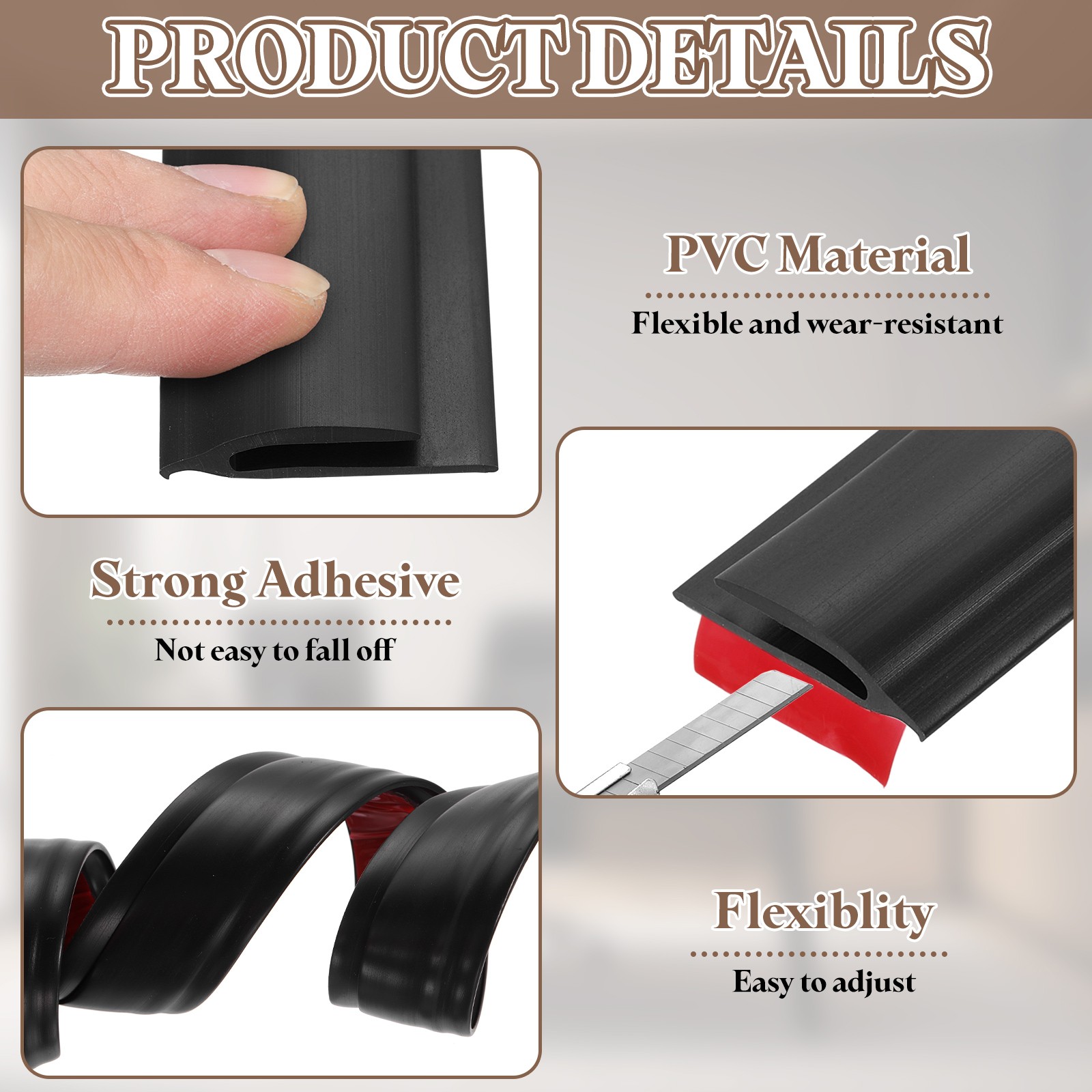 Self-adhesive carpet tape 2.5m x 3.2cm x 0.8cm, plastic cover, black