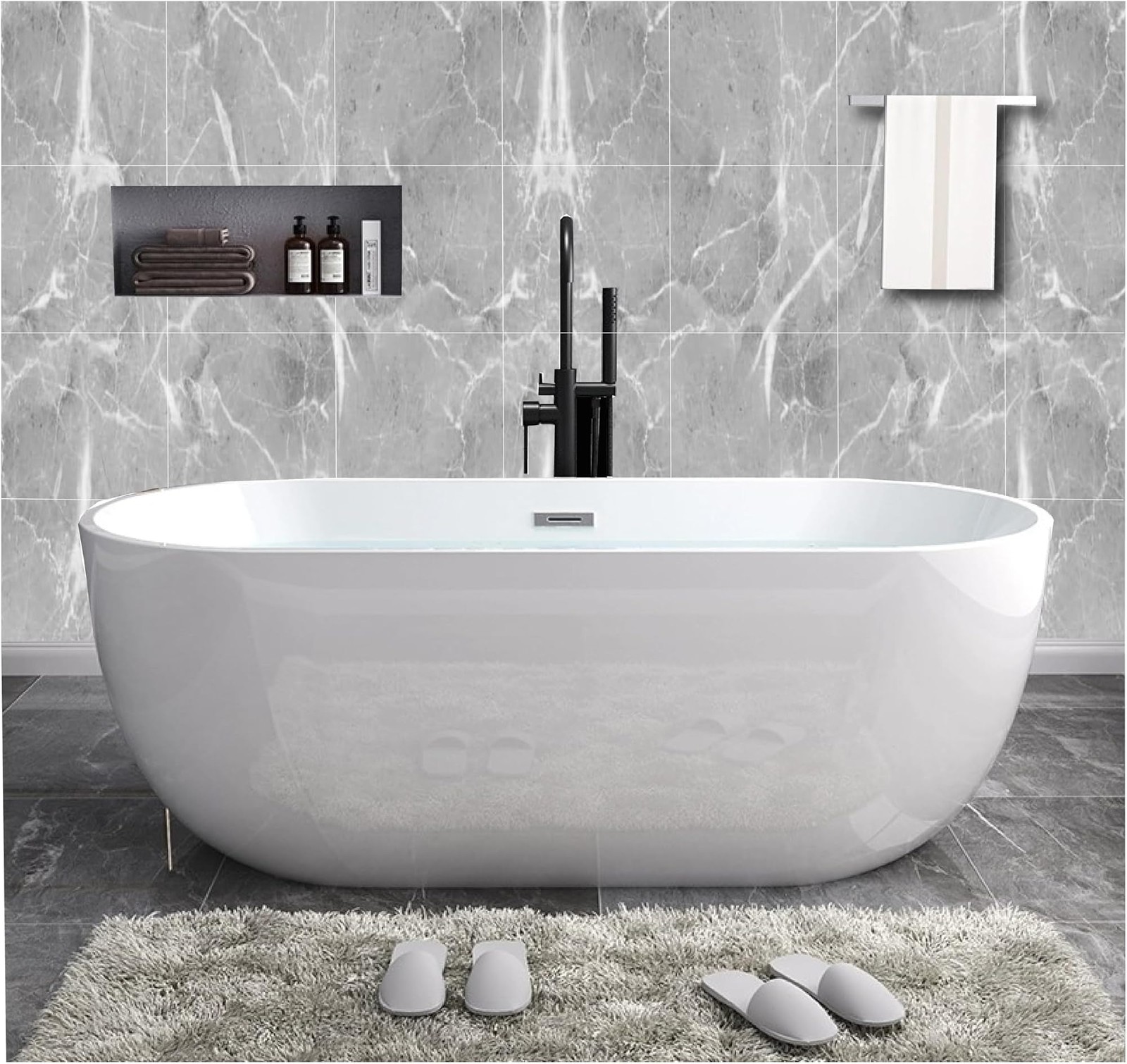 10-Sheet Peel and Stick Backsplash Marble Look 12″X12″ Self Adhesive Wall Til…